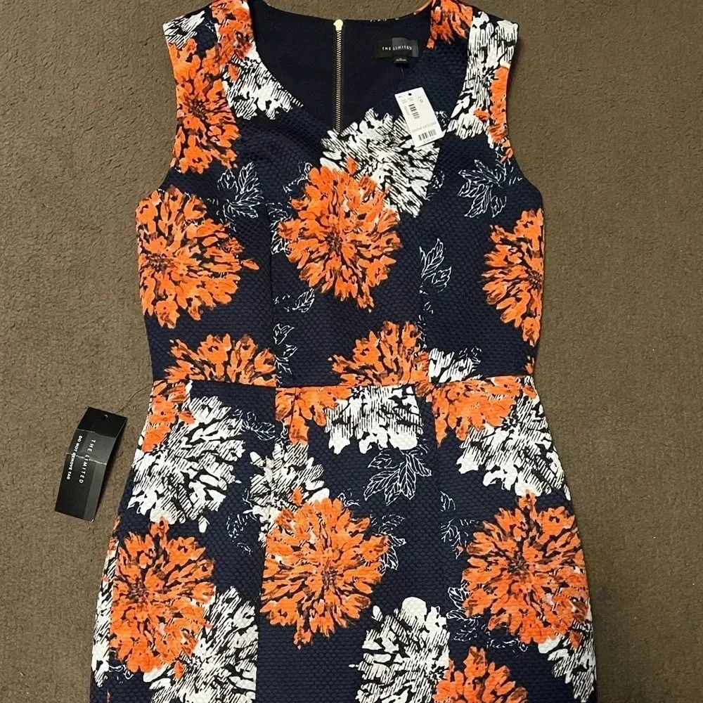 The Limited Floral Multicolor Sleeveless Sheath Dress‎ Career Size 0 Navy Orange